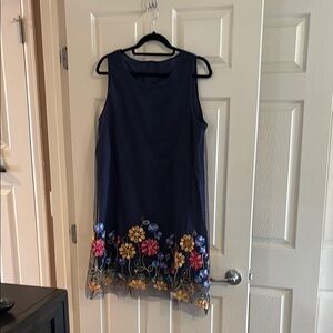 Floral Embroidered Navy Dress